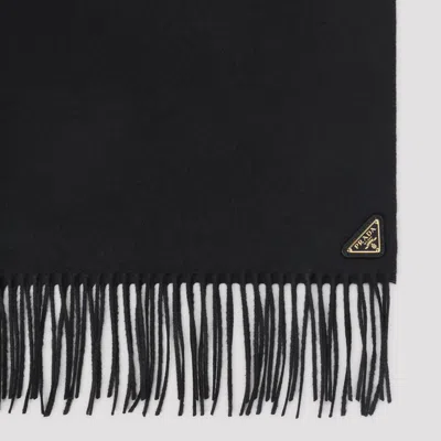 Prada Fringed Edges Silk And Cashmere Scarf In Black
