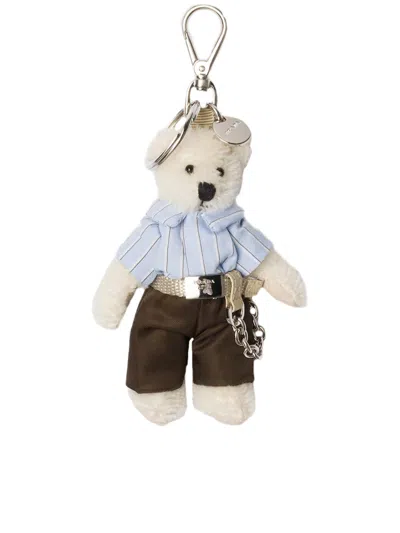 Prada Teddy Keychain Pendant With Metal Ring In Multi