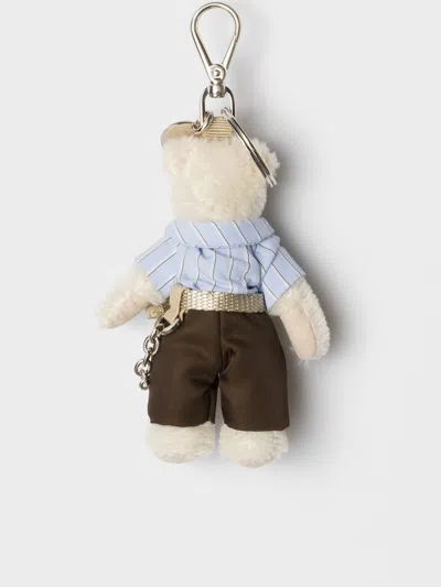 Prada Teddy Keychain Pendant With Metal Ring In Multi