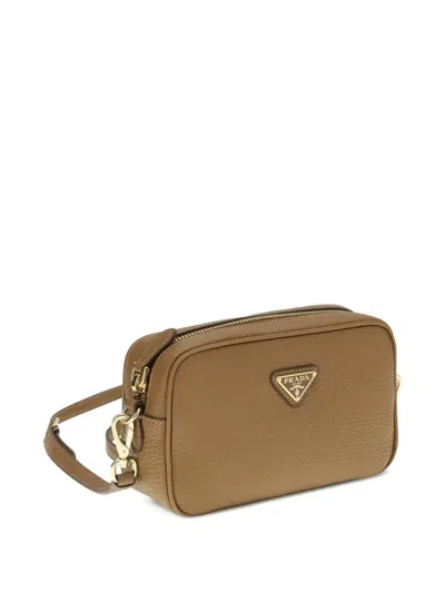 Prada Hammered Leather Crossbody Bag In Brown