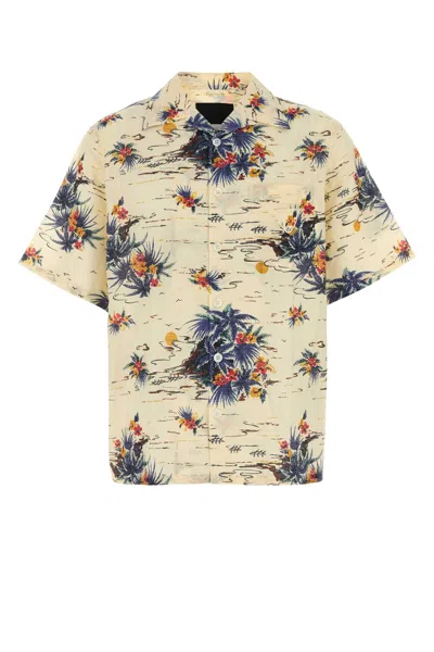 Prada Mens Yellow Printed Short-sleeve Bowling Cotton Shirt In Neutral