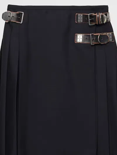 Prada Womens Blue Pleated Buckle-detail Mohair Wool-blend Midi Skirt