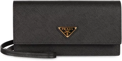 Prada Leather Mini Crossbody Bag In Black