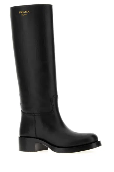 Prada Knee-high Leather Block Heel Boots