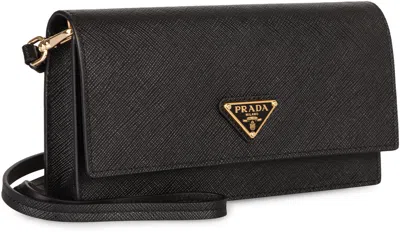 Prada Leather Mini Crossbody Bag In Black