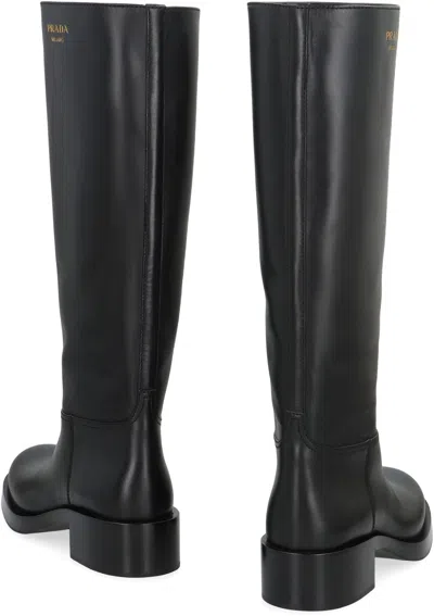 Prada Knee-high Leather Block Heel Boots