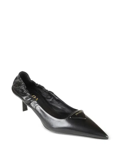 Prada Leather Pumps With Elastic Back In Black