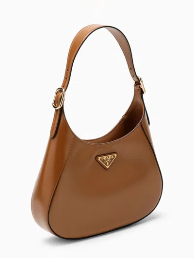 Prada Leather Shoulder Hobo Bag In Brown