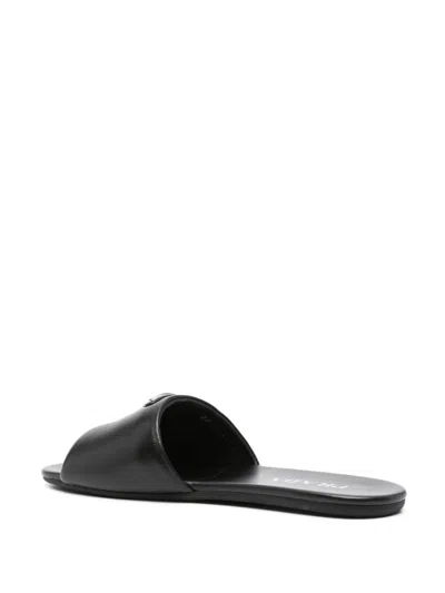 Prada Logo-plaque Leather Sandals In Black