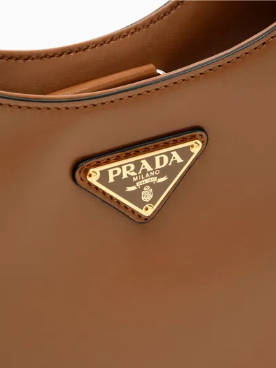 Prada Leather Shoulder Hobo Bag In Brown