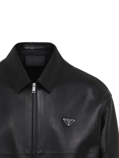 Prada Leather Zipper Jacket Clothing In Black