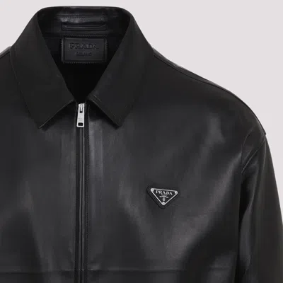 Prada Leather Zipper Jacket Clothing In Black