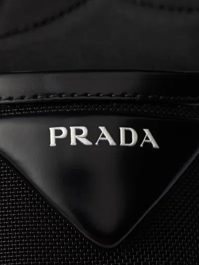Prada 75 Logo Leather-trimmed Slingback Pumps In Black