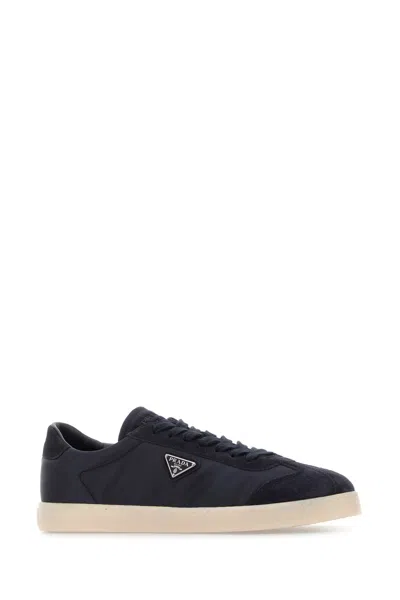 Prada Midnight Blue Re-nylon And Suede Sneakers In Blue