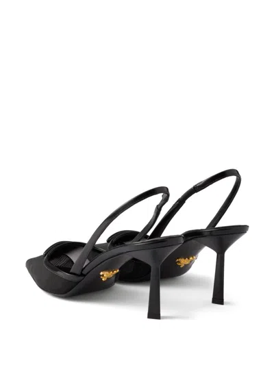 Prada 75 Logo Leather-trimmed Slingback Pumps In Black