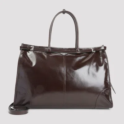 Prada Buckle Top Handles Tote Bag In Burgundy