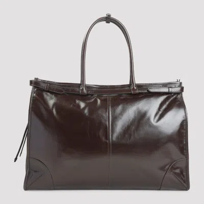 Prada Buckle Top Handles Tote Bag In Burgundy