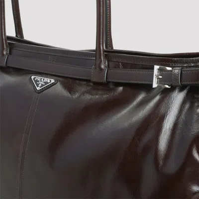 Prada Buckle Top Handles Tote Bag In Burgundy