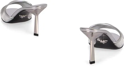 Prada Logo Detailed Heeled Sandals In Silver