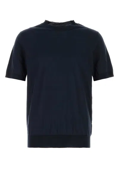 Prada Navy Blue Silk Sweater In Blue