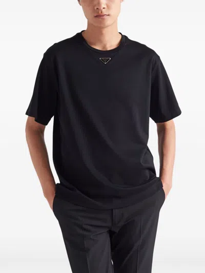 Prada Triangle Logo Oversized T-shirt In Black