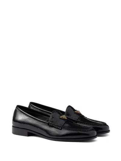 Prada Triangle Logo Patent Leather Loafers In Black