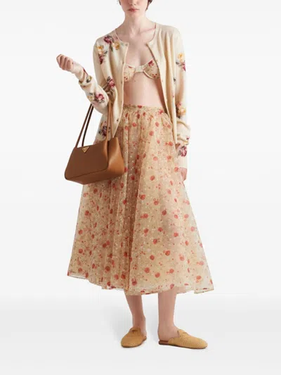 Prada Poppy Print Nylonette Midi Skirt In Multi