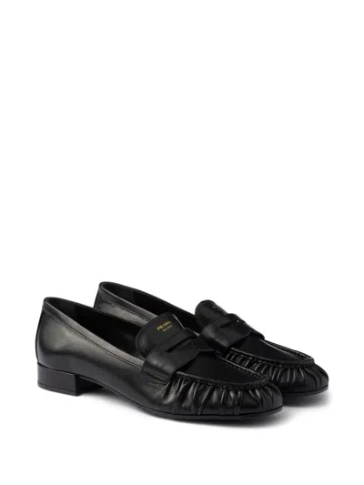 Prada Brushed Leather Loafers In Black