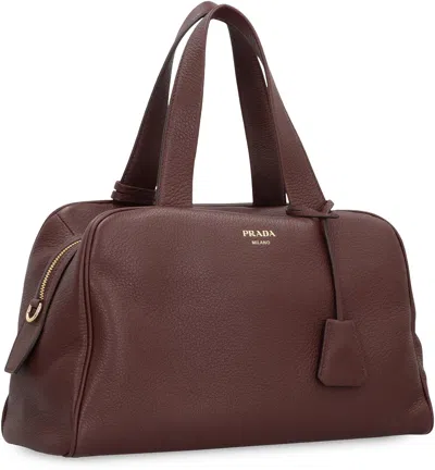 Prada Large Leather Satchel Bag In Brown