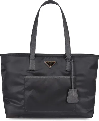 Prada Re-edition 1978 Medium Re-nylon And Saffiano Leather Tote Bag In Gray
