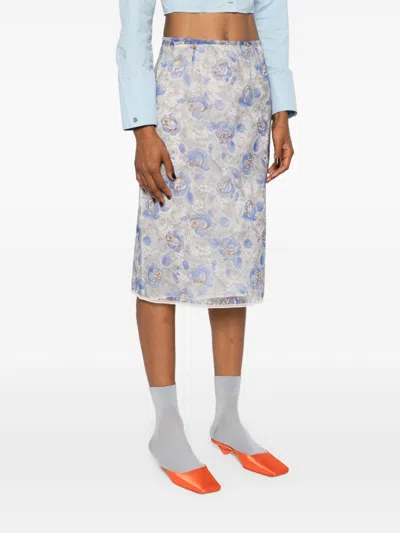 Prada Printed Nylonette Midi-skirt In White