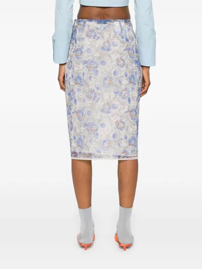 Prada Printed Nylonette Midi-skirt In White
