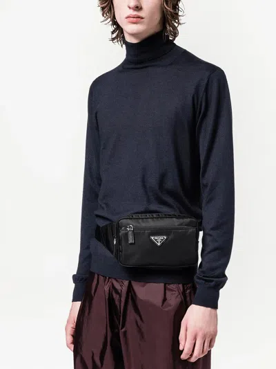 Prada Re-nylon And Saffiano Leather Belt Bags In Black