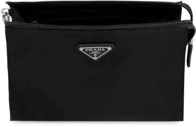 Prada Re-nylon And Saffiano Leather Necessaire Bags In Black