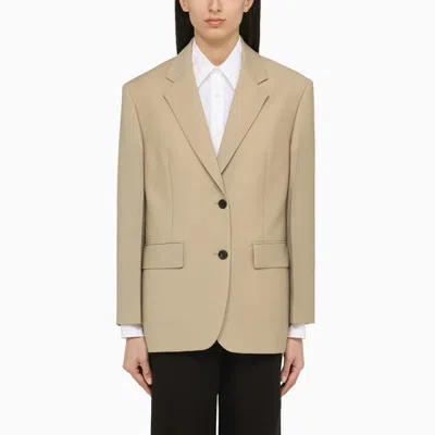 Prada Rope-coloured Single-breasted Jacket In Wool And Mohair In Brown