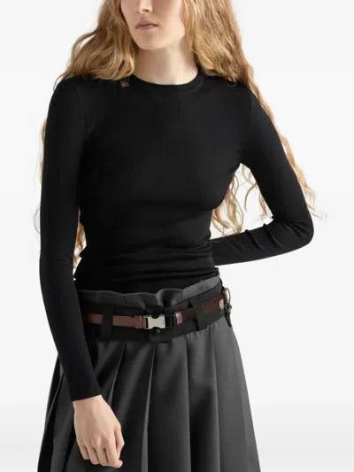 Prada Textured Wool Crewneck Sweater With Long Sleeves In Black