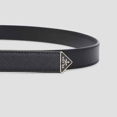 Prada Saffiano Leather Belt With Enameled Triangle Logo In Black