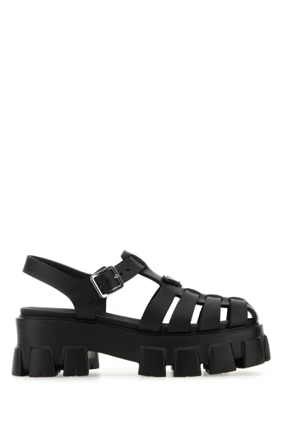 Prada Rubber Monolith Sandals In Black