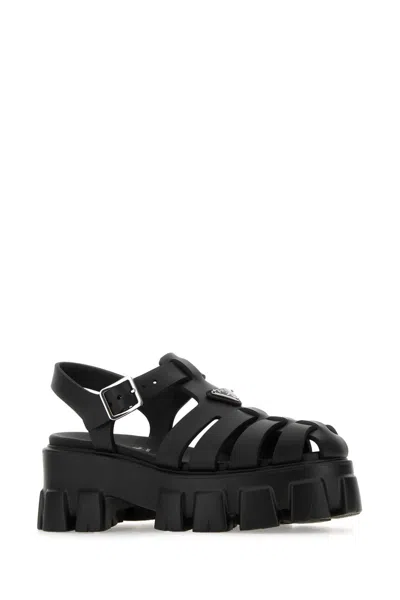 Prada Rubber Monolith Sandals In Black