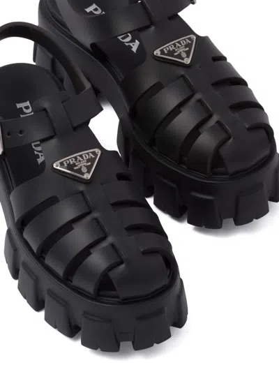 Prada Rubber Monolith Sandals In Black