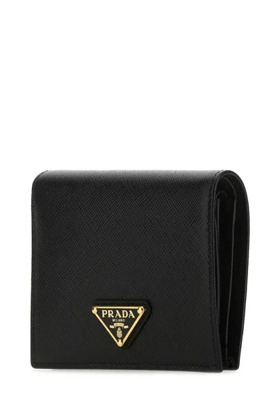Prada Small Triangle Logo Wallet In Saffiano Leather In Black