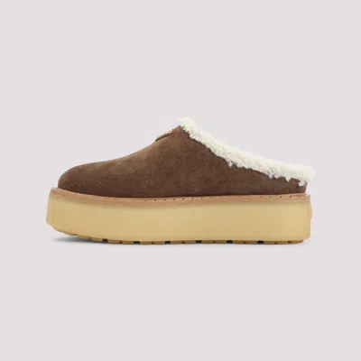 Prada Evolve Shearling-trimmed Suede Platform Mules In Brown