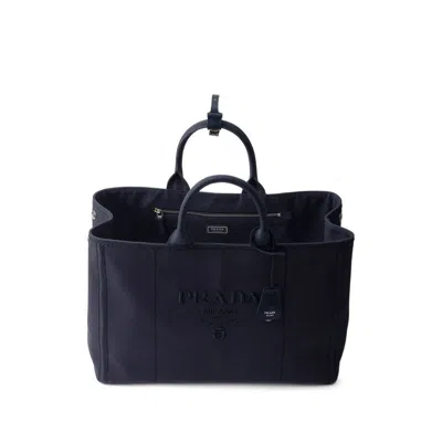Prada Logo-embossed Tote Bag In Black