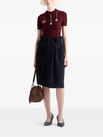 Prada Openwork Motif Wool Sweater With Pendants Clothing In Brown