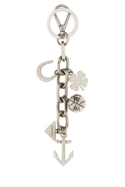 Prada Silver Metal Key Ring In Metallic