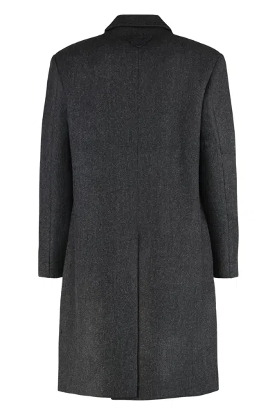 Prada Single-breasted Wool Coat In Gray