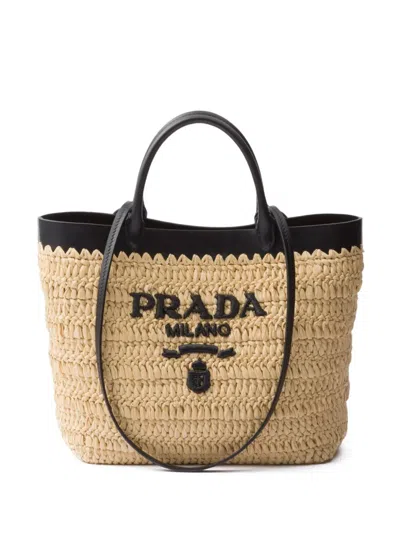 Prada Women Small Crochet And Leather Tote Bag In Multi