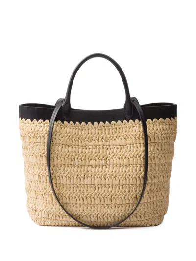 Prada Women Small Crochet And Leather Tote Bag In Multi