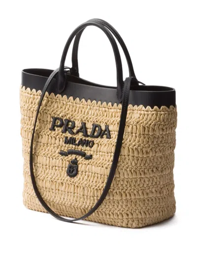Prada Women Small Crochet And Leather Tote Bag In Multi