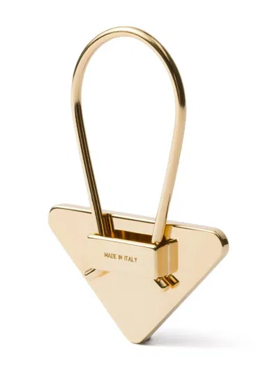Prada Triangle Logo Keyring In Black